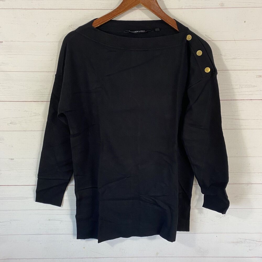 Colleen Lopez Womens Long Sleeve Knit Tunic Top XS Black Button Detail NWOT